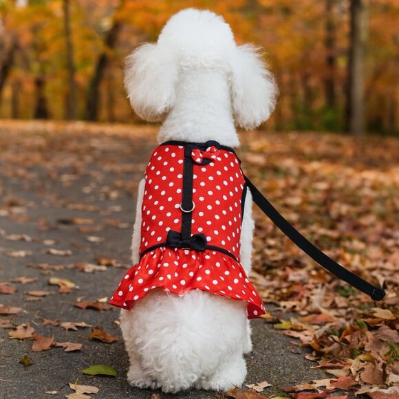 Disney Tails Dog Harness Costume XL Red Polka Dot Dress Minnie Bow Pet Outfit - Picture 1 of 5
